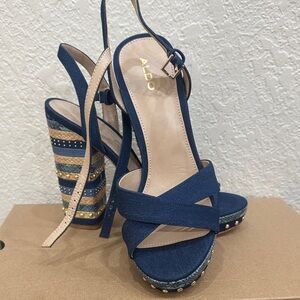 ALDO Dark Blue and Tan Platform Heels